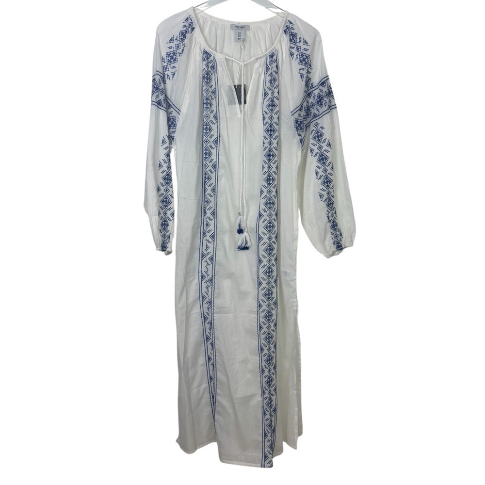 Haute Hippie White and Blue Embroidered Maxi Dress Size Small